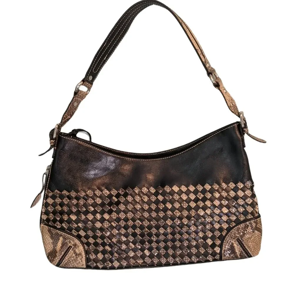 Vintage 90's Y2K Sharif Studio Hobo Bag Woven Snake and Leather